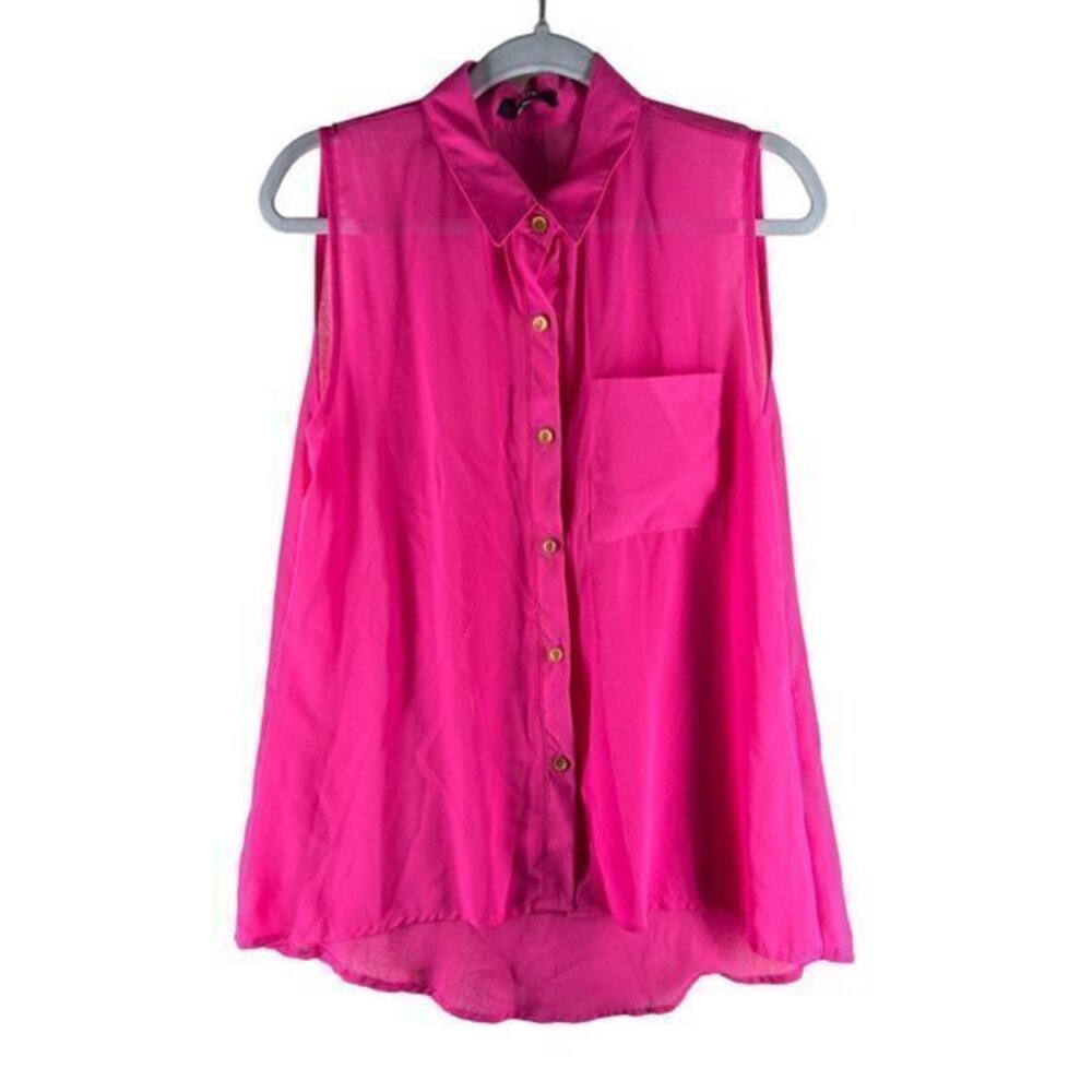 Hype Womens‎ Tops Size M Pink Chiffon Sleeveless Button Front
